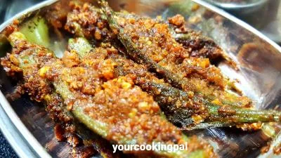 Bharli Bhendi - Stuffed Okra fry - Bhindi preparation photo 1