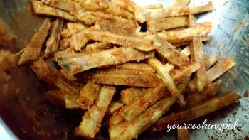 Masala Yam French Fries preparation