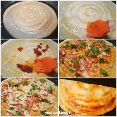 Schezwan Cheese Dosa preparation