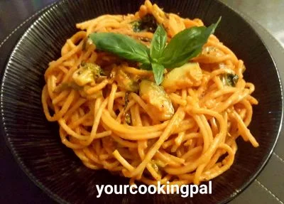 Spaghetti in Red and White Sauce preparation photo 2
